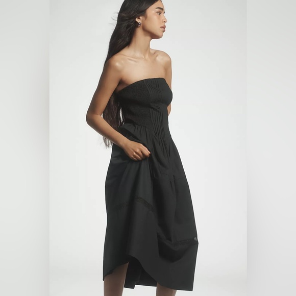 Anthropologie Cotton Poplin Strapless Midi Dress Black - Picture 5 of 14